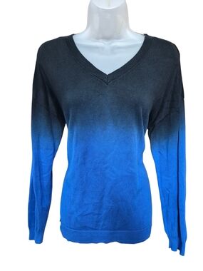 Rock & Republic Ombre V-Neck Sweater With Lace-Up Back Detail